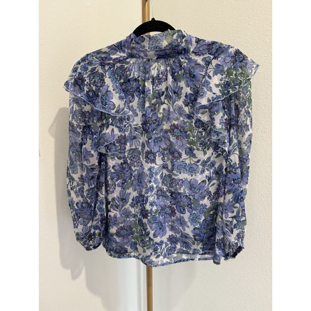 Sabina Musayev‎ Designer Top Blue lavender Sheer Floral Print Women’s Small